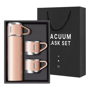 Termo Acero Inoxidable 500ml Beige Claro Y 3 Tazas Aisladas