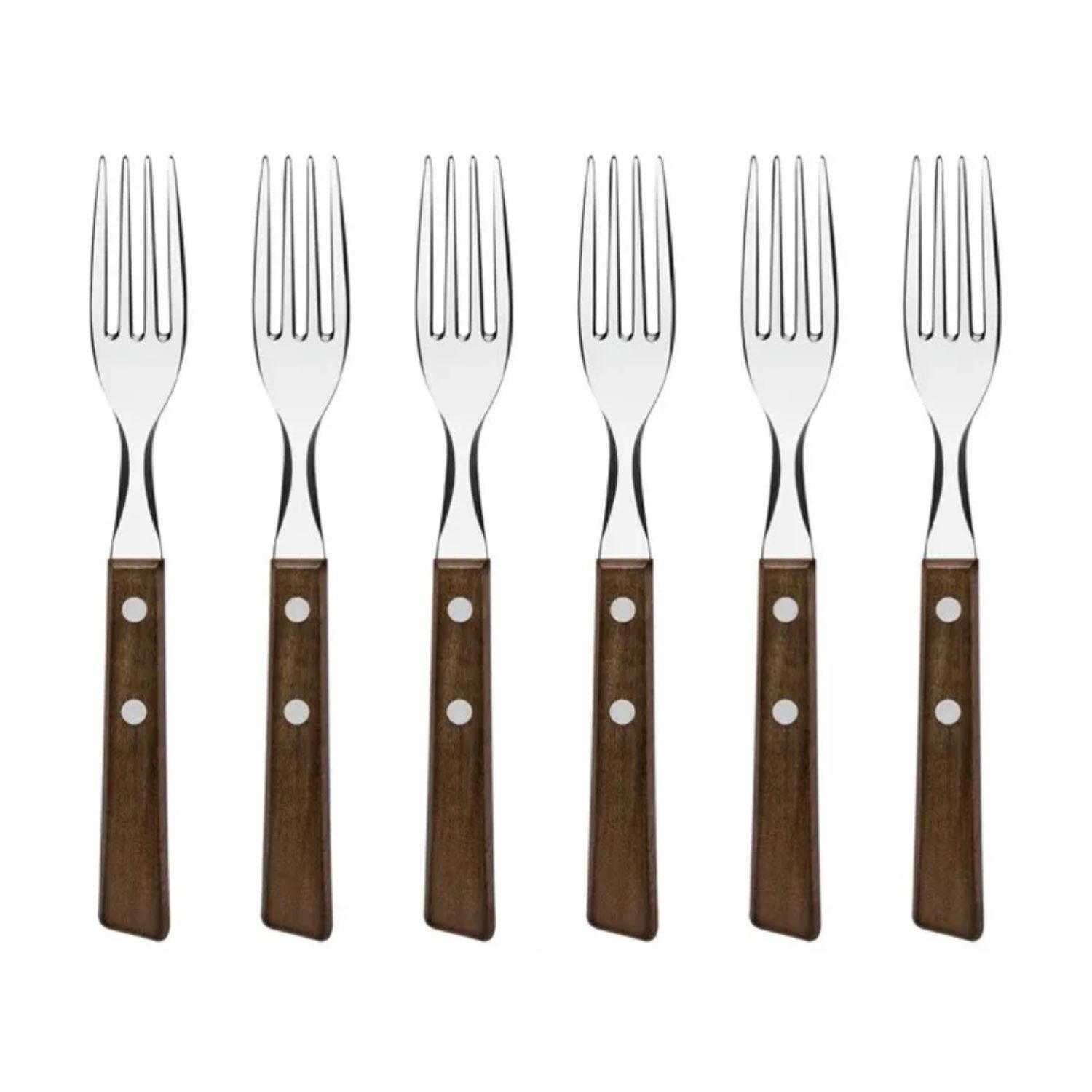 Set 6 Tenedores Acero Inoxidable Cubiertos Madera Tenedor image number 0.0