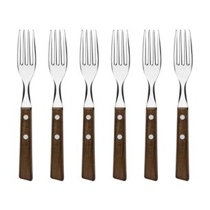 Set 6 Tenedores Acero Inoxidable Cubiertos Madera Tenedor