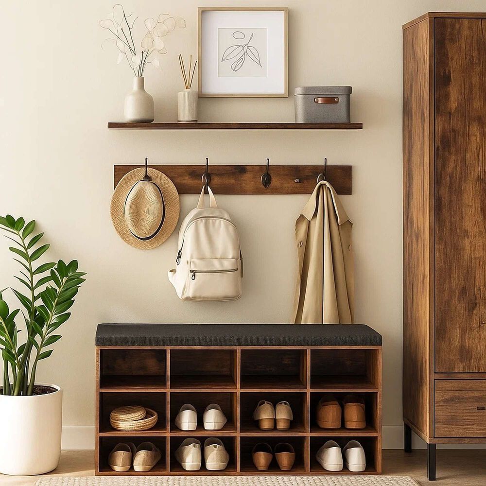 Banco Organizador Con Zapatero Y Percheros R&uacute;sticos image number 2.0