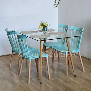 Comedor Vidrio Templado 120x80cms + 4 Sillas Windsor