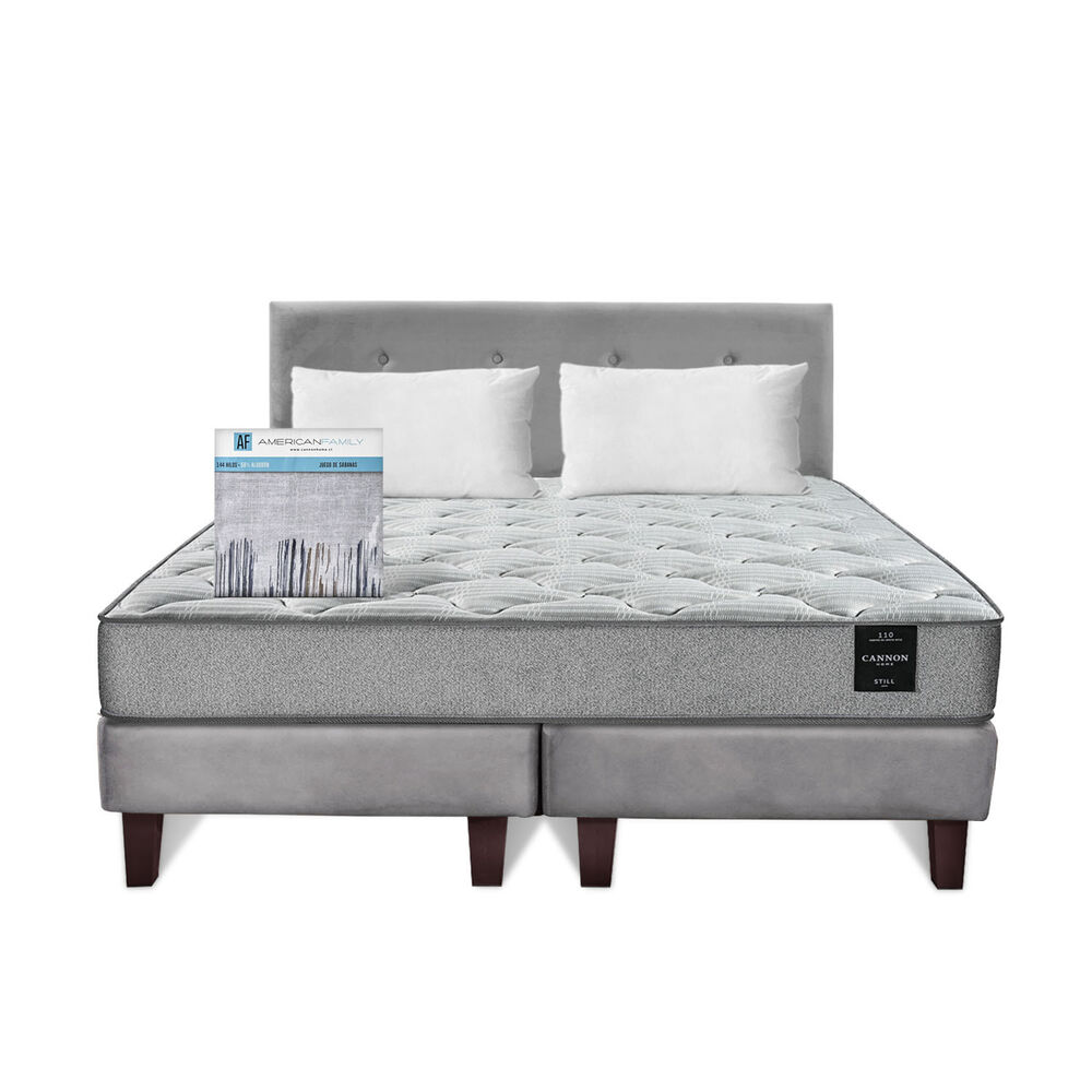 Combo Cama Cannon 2 Plazas+2 Almohadas+sabanas+respaldo Tela Gris image number 4.0