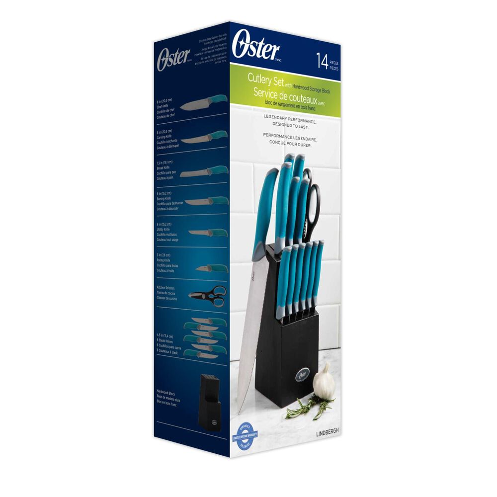 Set Cuchillos Acero Inoxidable Lindbergh 14 Pcs Mango Azul Y Taco De Madera Negro image number 3.0