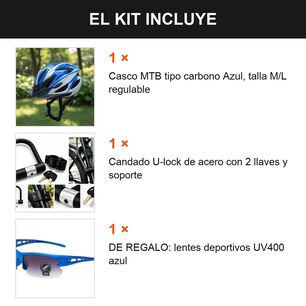Kit Seguridad Bici Casco Mtb Azul + Candado U-lock Azul M/l