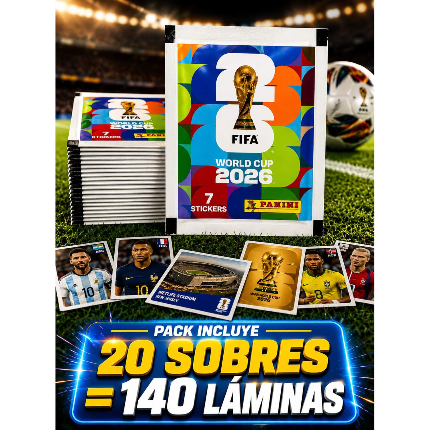 Pack 20 Sobres Panini Mundial Fifa 2026 140 L&aacute;minas Oficial image number 4.0