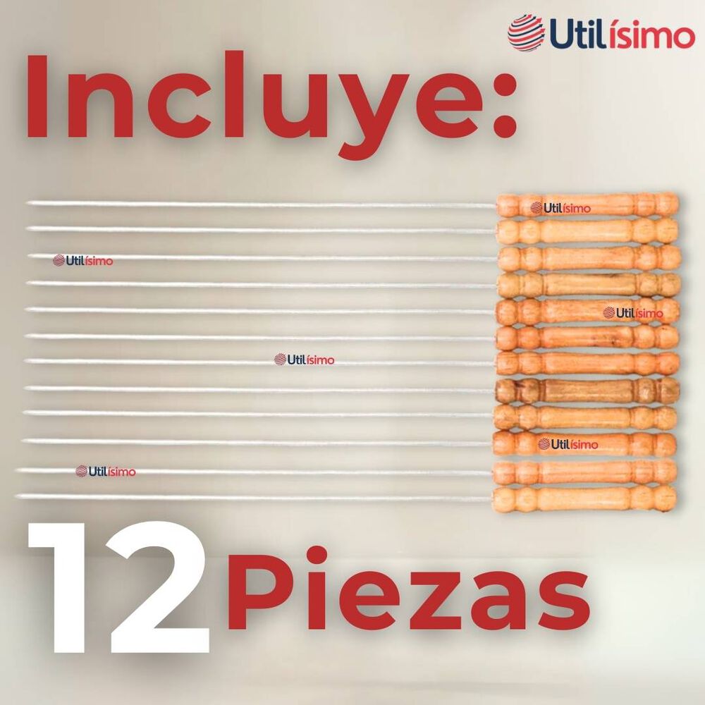 Pack 12 Pinchos De 30cm Para Anticuchos Brochetas Asados Mango De Madera image number 1.0