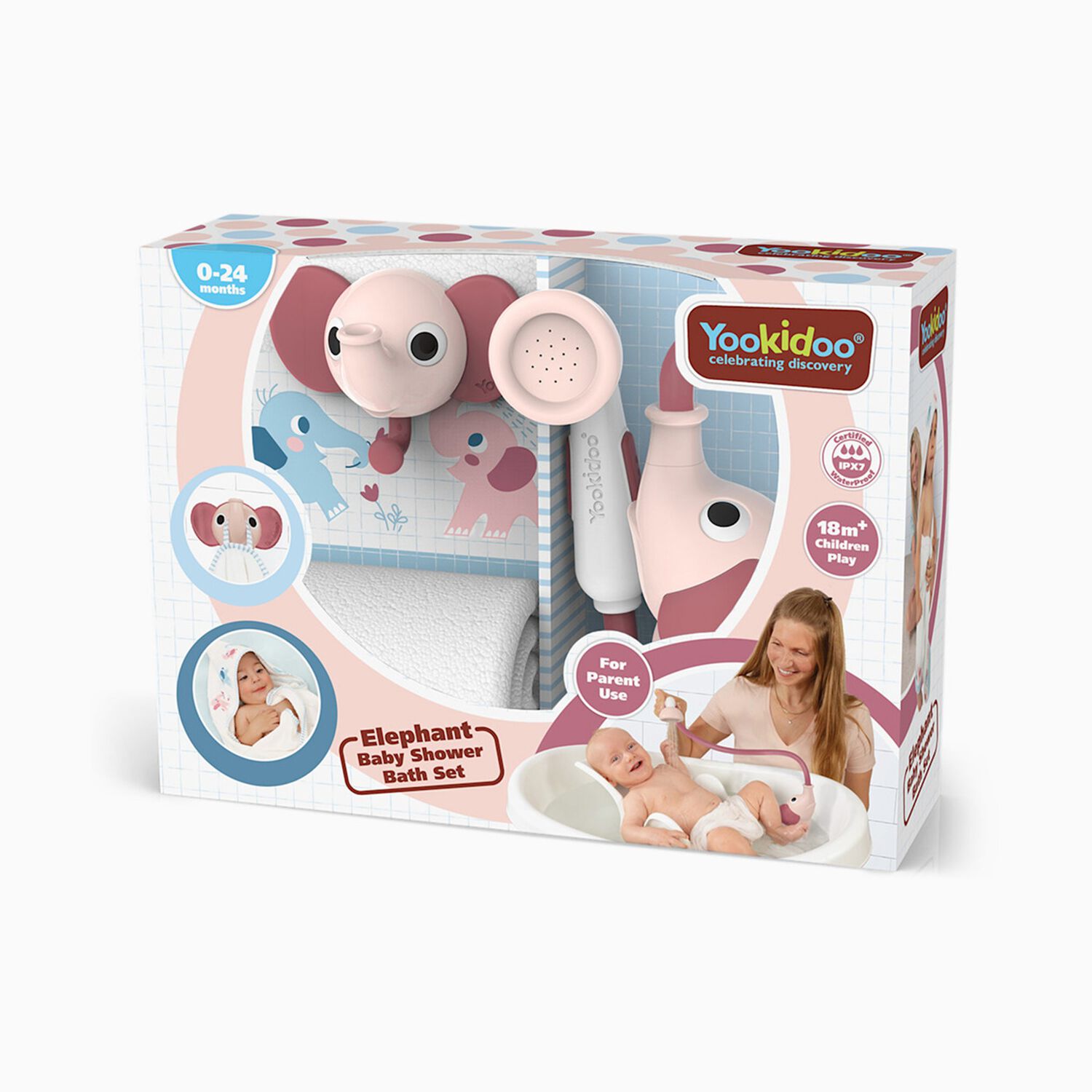 Set De Ba&ntilde;o Ducha Elefante Y Toalla Rosa Yookidoo image number 5.0