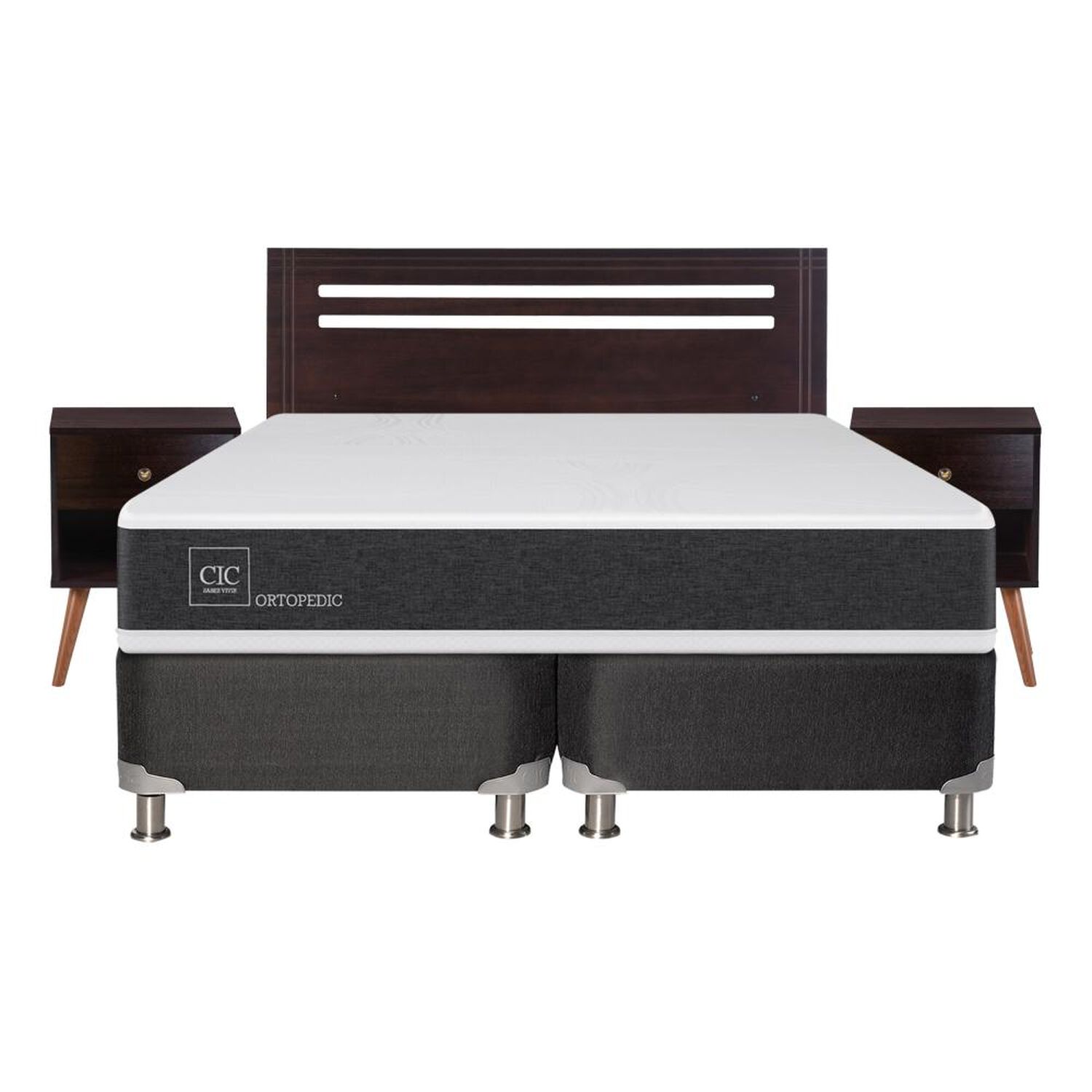 Box Spring Cic Ortopedic / 2 Plazas / Base Dividida  + Set De Maderas image number 0.0