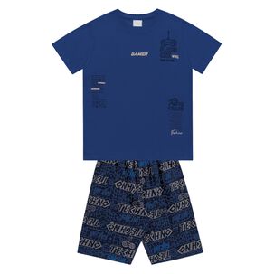 Conjunto Polera Azul Y Short Gamer Algodón