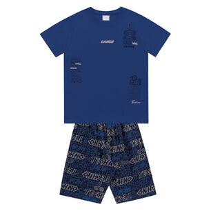 Conjunto Polera Azul Y Short Gamer Algod&oacute;n