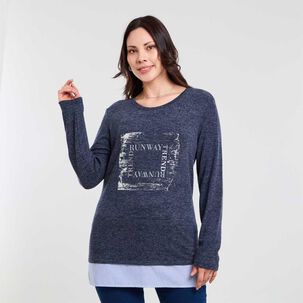 Sweater Melange Manga Larga Cuello Redondo Mujer Sexy Large