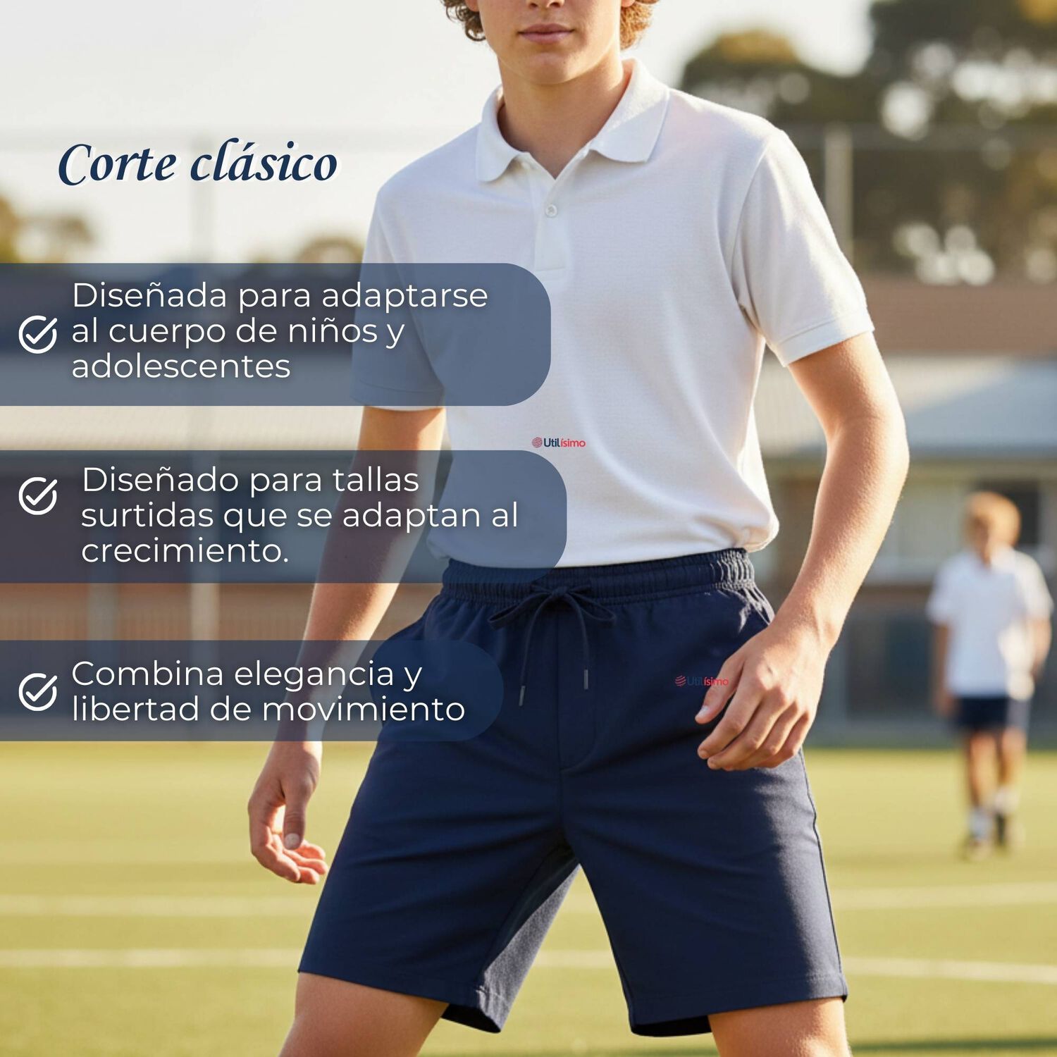 Pantal&oacute;n Corto Short Juvenil Algod&oacute;n Deportivo Escolar Azul Marino image number 7.0