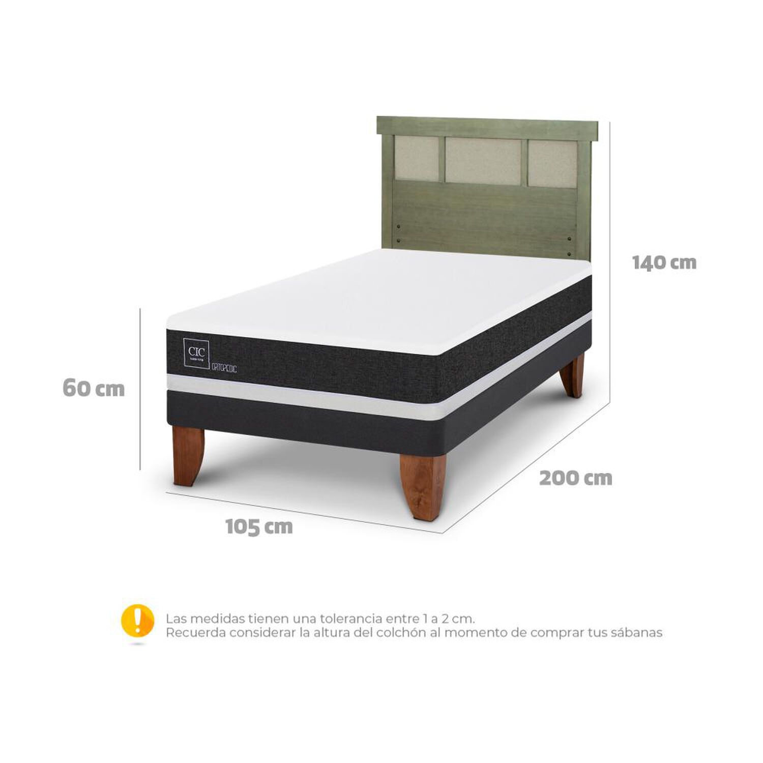 Cama Europea Cic Ortopedic / 1.5 Plazas / Base Normal + Respaldo image number 6.0