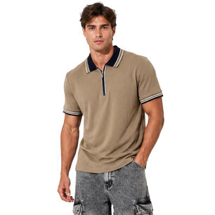 Polera Hombre Cuello Polo Con Cierre Slim Fit Milano