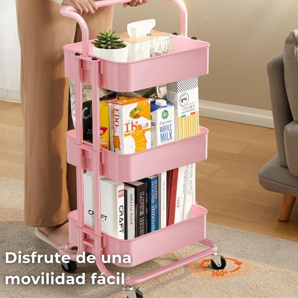 Carrito De Almacenamiento Organizador 3 Niveles Con Ruedas Color Rosado image number 1.0