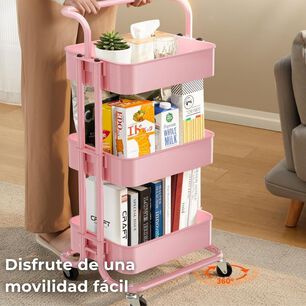 Carrito De Almacenamiento Organizador 3 Niveles Con Ruedas Color Rosado