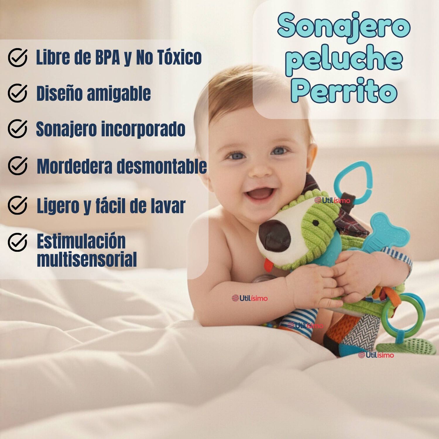 Juguete Peluche Animales Sensorial Con Mordedor Y Sonajero Dise&ntilde;o Perrito Ni&ntilde;a Y Ni&ntilde;o image number 1.0