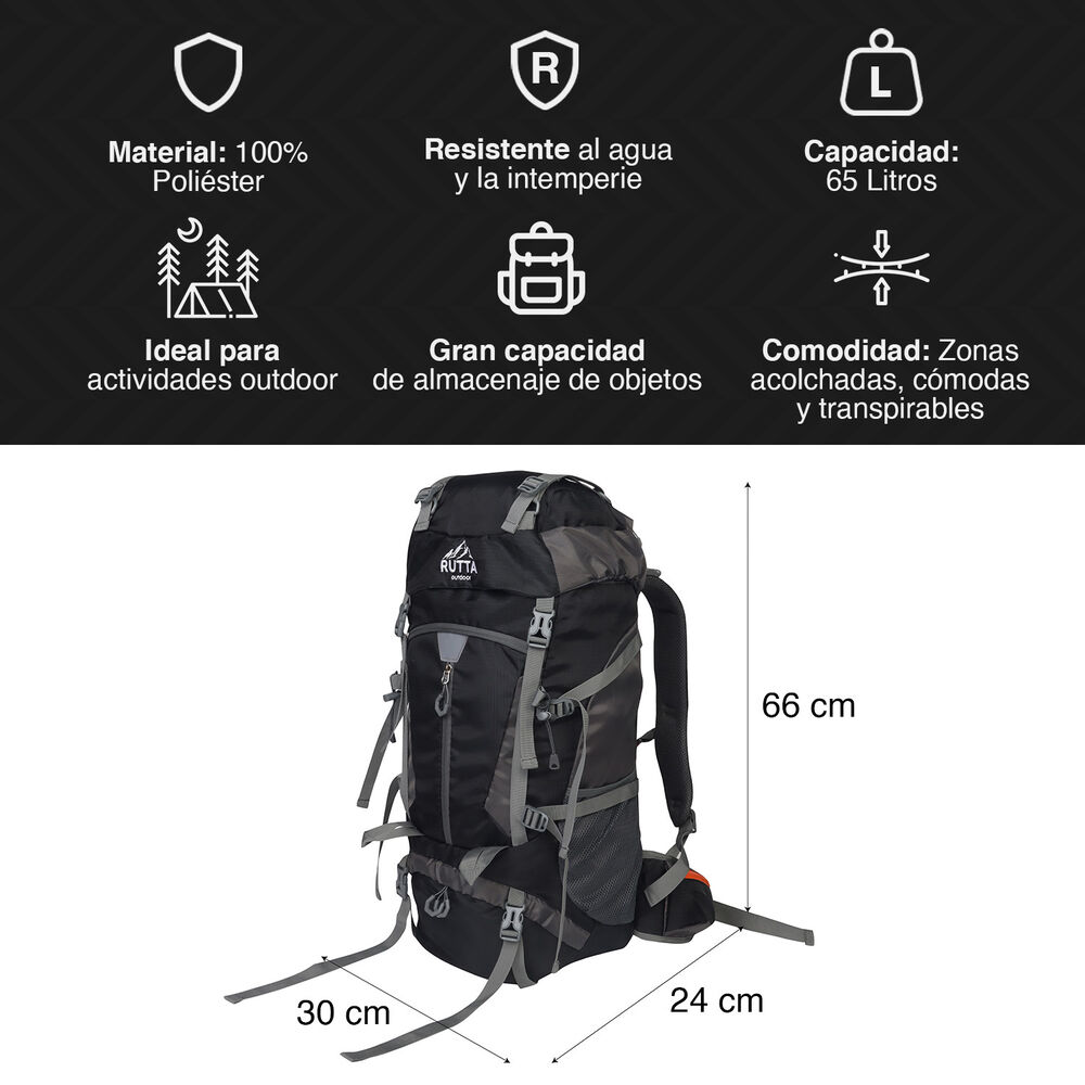 Mochila Camping 65l Negro image number 2.0
