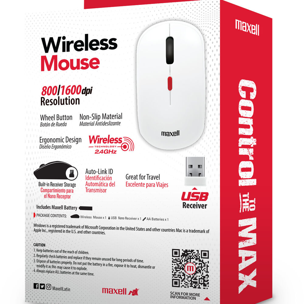 Mouse Inalámbrico Maxell 1200 Dpi Mowl-100 Blanco image number 3.0