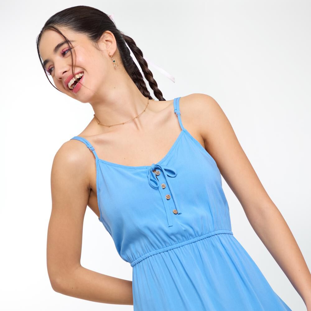 Vestido El&aacute;stico En Cintura Con Botones Sin Mangas Mujer Freedom image number 4.0
