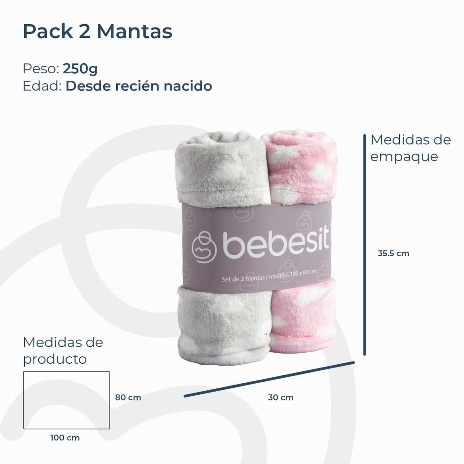 Pack 2 Mantas Bebesit Bebe Hipoalerg&eacute;nica 100*80 Cm Rosa image number 6.0