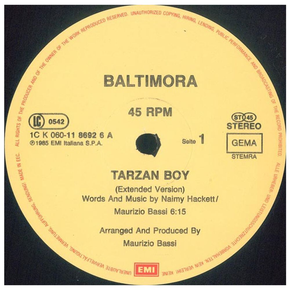 Baltimora - Tarzan Boy | 12" Maxi Single Vinilo Usado image number 2.0