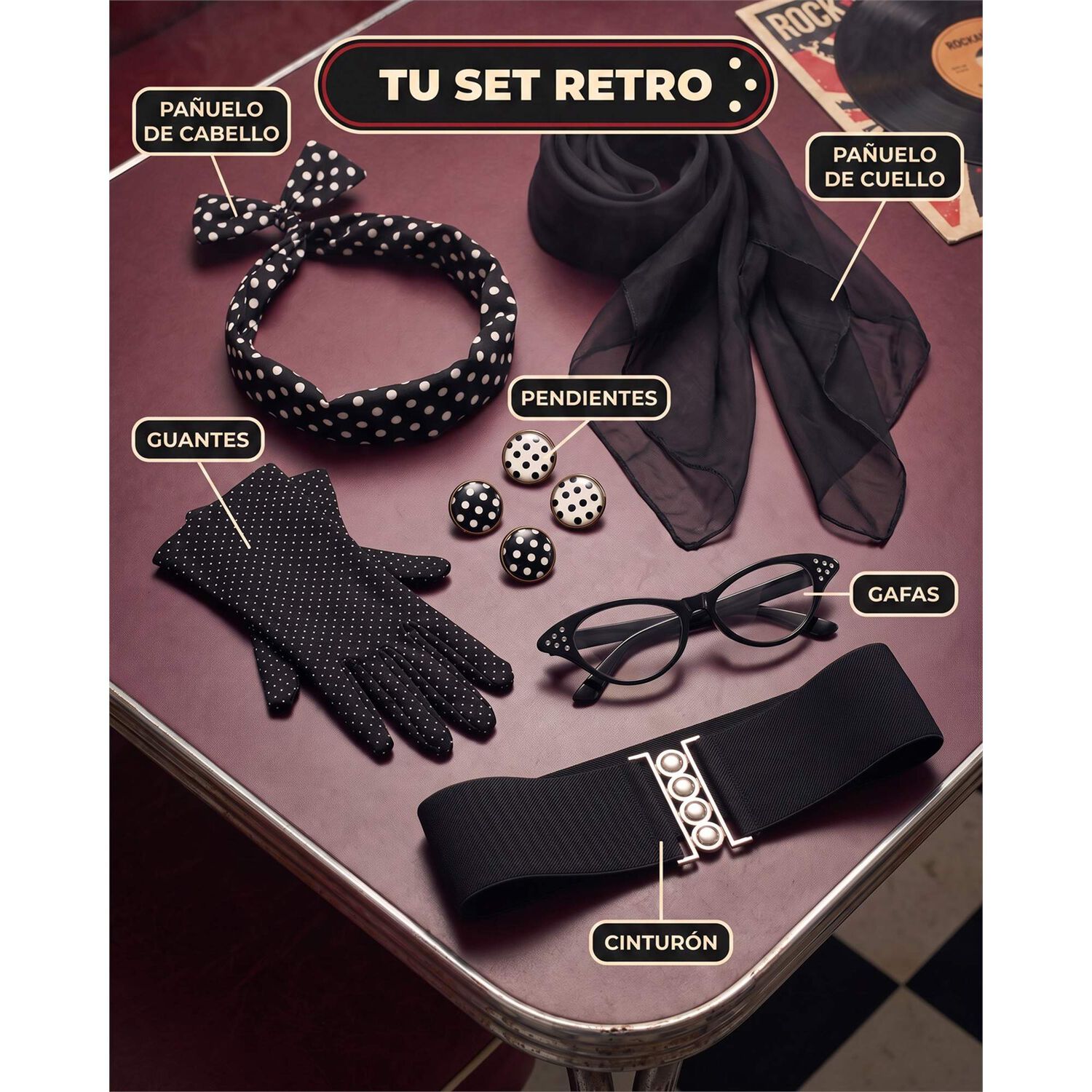 Set Disfraz Mujer Retro A&ntilde;os 50 Pink Up image number 10.0