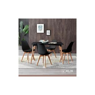 Comedor Mesa Rectangular Negra + 4 Sillas Tulip Negras
