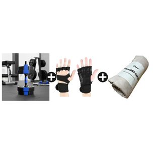 Kit Gym En Casa Mancuernas 15kg + Calleras Talla L + Toalla Azul