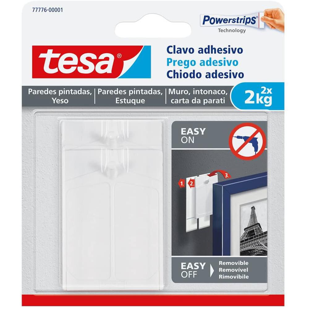 Clavos Adhesivos Powerstrips Paredes Pintadas / Yeso 2kg 2 Un. Removibles - Tesa image number 0.0
