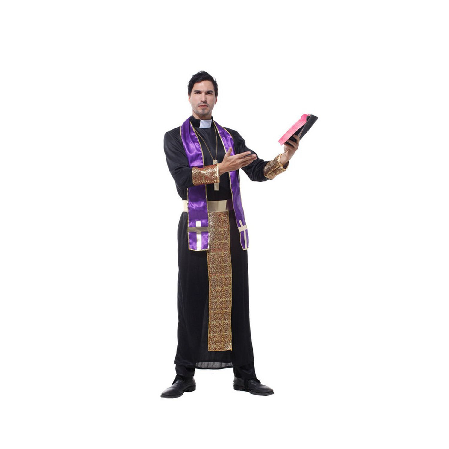 Disfraz Cosplay Cura Monje Morado Religioso - M image number 1.0