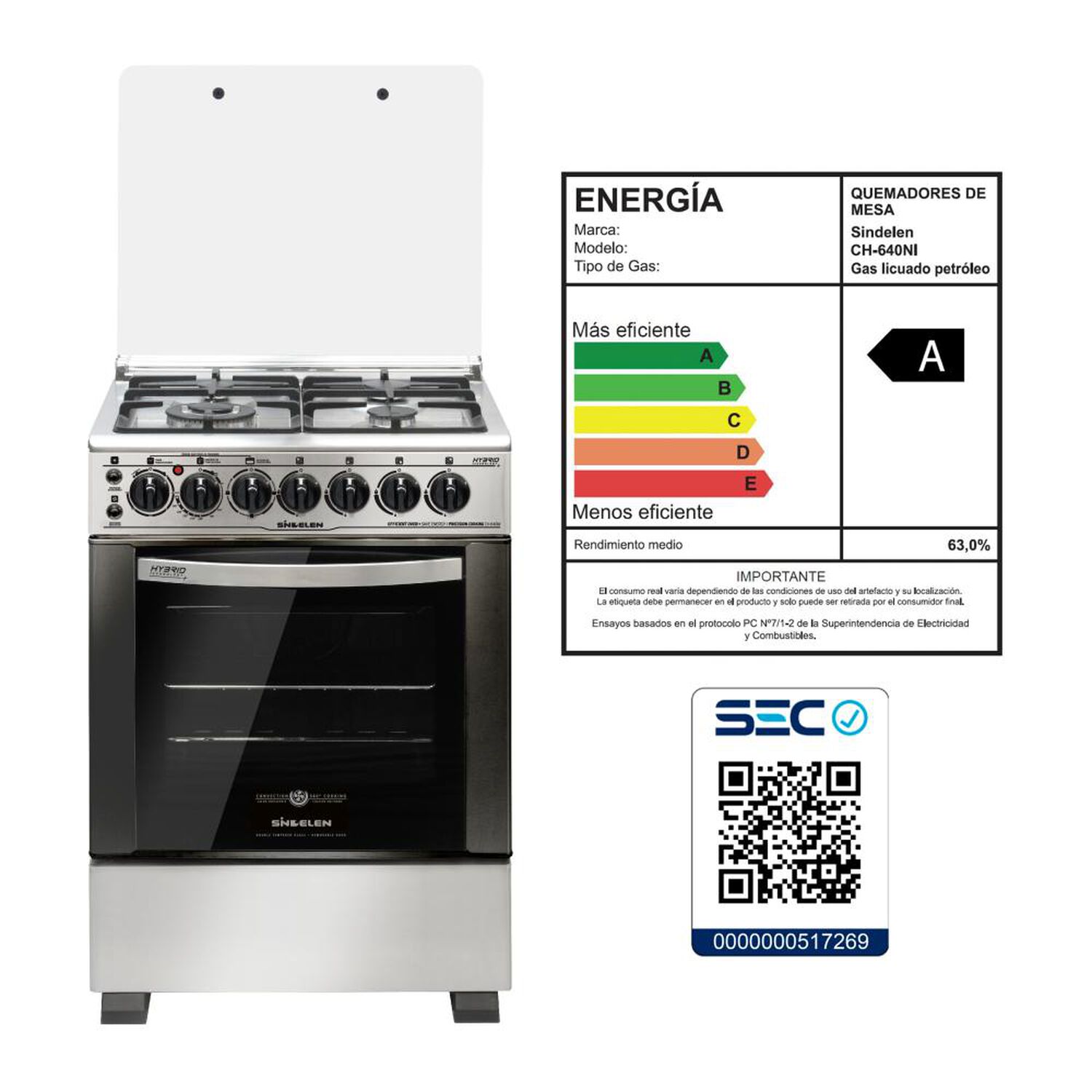 Cocina A Gas Sindelen CH-640NI-HYBRID T / 4 Quemadores image number 3.0