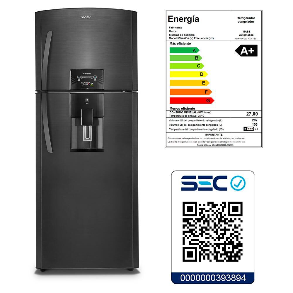Refrigerador Top Freezer Mabe RMP410FZUC / No Frost / 400 Litros / A+ image number 4.0