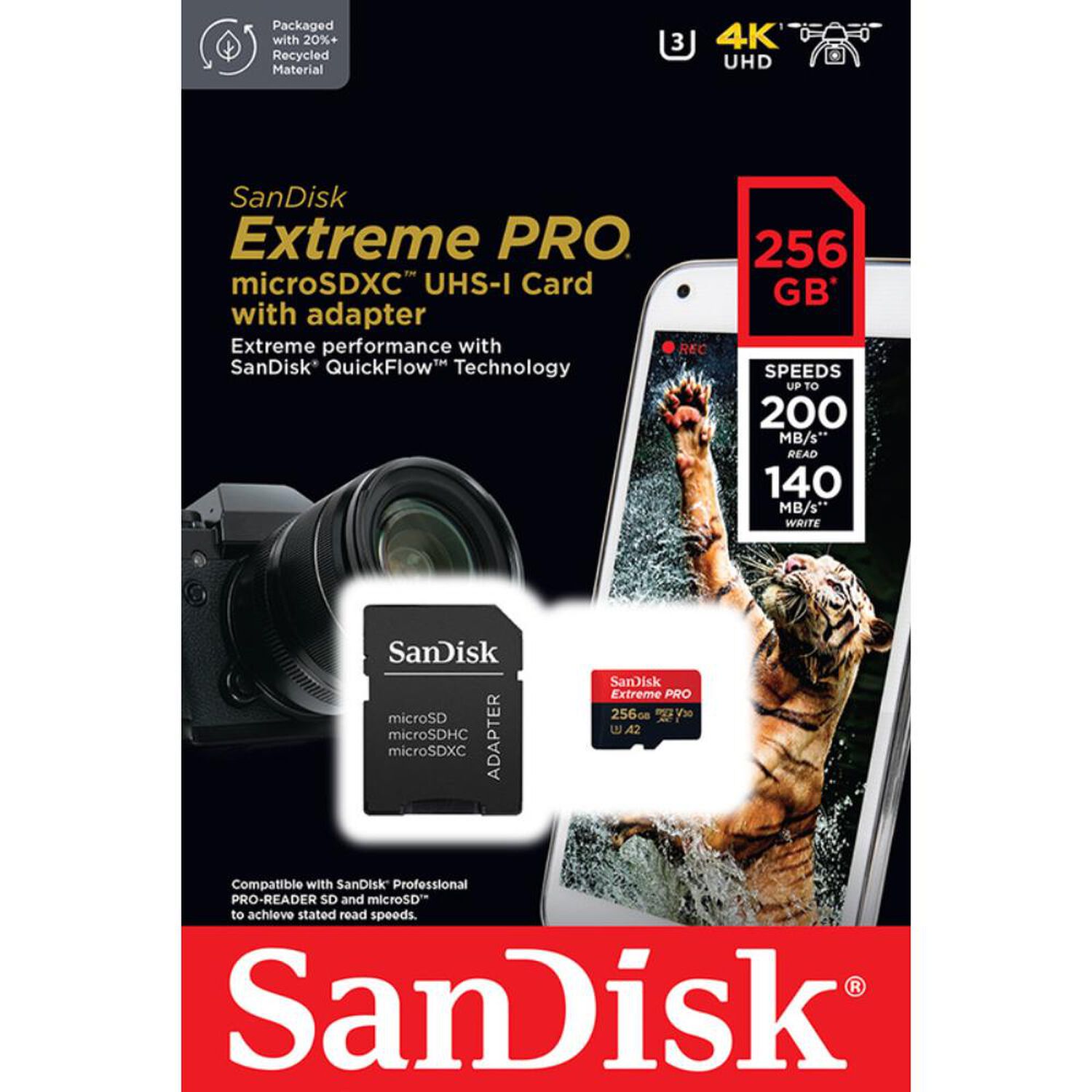 Tarjeta Microsd 256gb Extreme Pro Uhs-i U3 A2 Adaptador Sd image number 0.0