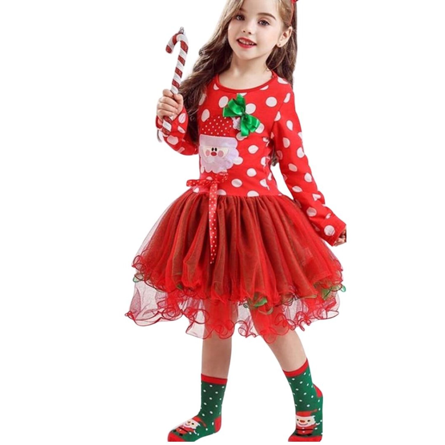 Vestido De Navidad Para Ni&ntilde;as Con Tul Manga Larga 2 A 6 A&ntilde;os Pap&aacute; Noel image number 0.0