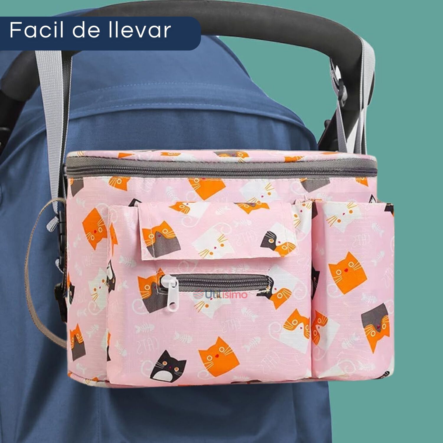 Bolso Maternal Mochila Para Coche Pa&ntilde;alera Beb&eacute; Pink Gatos image number 4.0