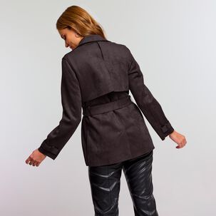 Chaqueta Tipo Agamuzada Con Cinturón Cuello Solapa Mujer Kimera