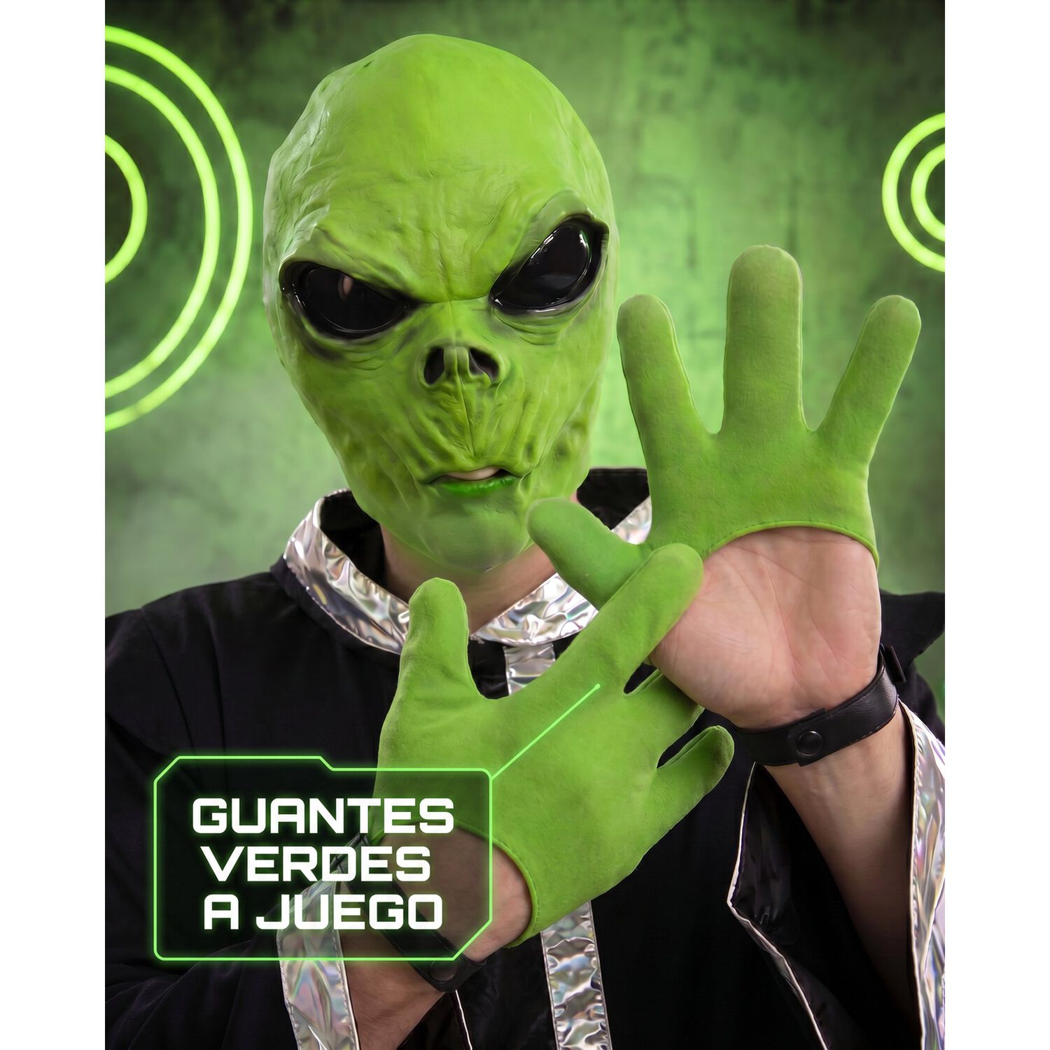 Mascara Marciano Con Guantes Alien Verde image number 2.0