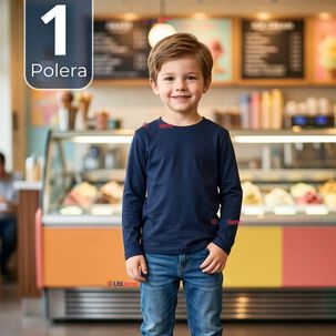 Polera Camiseta Bamb&uacute; Azul Oscuro Cuello Redondo Primera Capa Manga Larga Ni&ntilde;o