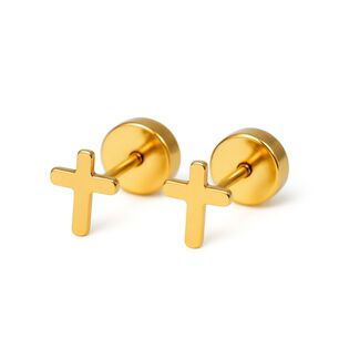 Aros Abridores Cruz 7 Mm Oro 18k Con Tope A Presi&oacute;n