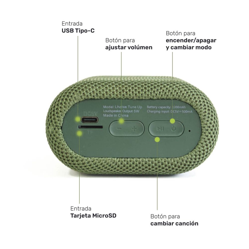 Parlante Portatil Bluetooth Lhotse Tune Up Verde image number 3.0