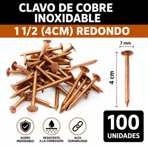 Clavo De Cobre Inoxidable 1 1/2 (4cm) Dise&ntilde;o Redondo 100un