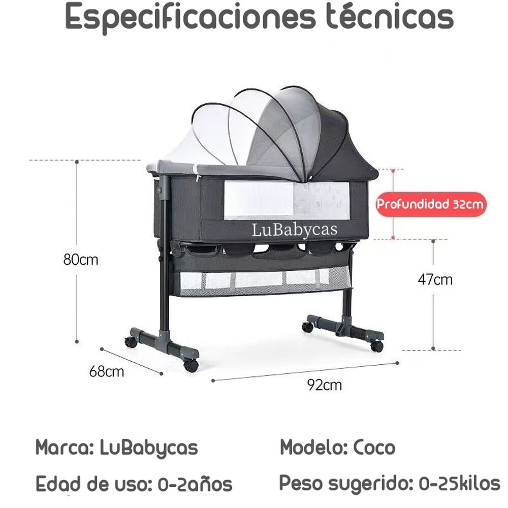 Cuna Colecho Con Mudador Y Accesorios Lubabycas Rosada image number 6.0