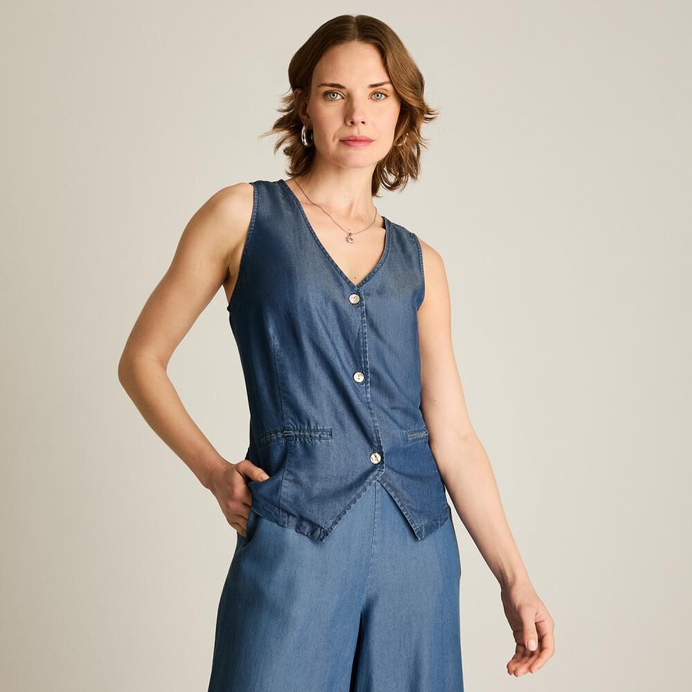 Blazer Lyocell Sin Mangas Abotonado Cuello V Mujer Lorenzo Di Pontti image number 0.0