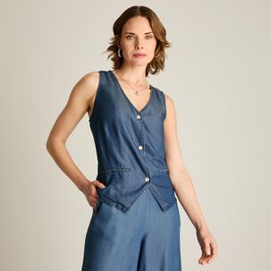 Blazer Lyocell Sin Mangas Abotonado Cuello V Mujer Lorenzo Di Pontti
