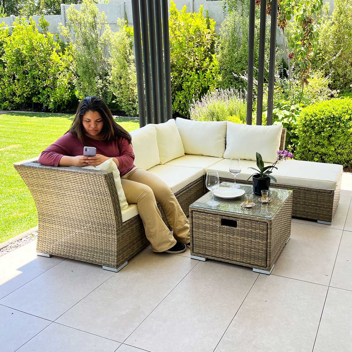 Living Terraza Modular Fresno Caramelo 5 Personas Con Cajones image number 4.0