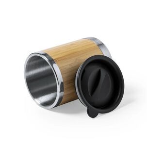 Vaso Mug Con Tapa Acero Bambú Lubon 300 Ml