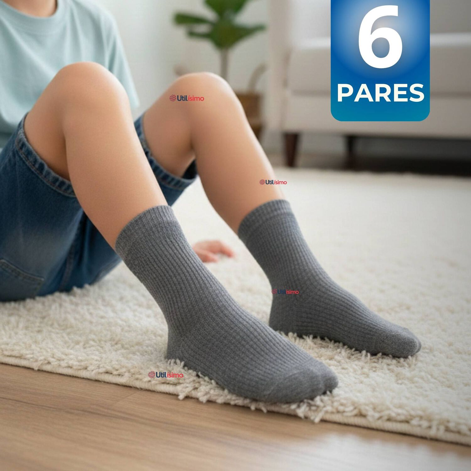 Pack 6 Calcet&iacute;nes Escolares Corto Algod&oacute;n Gris Ni&ntilde;o Juvenil image number 0.0