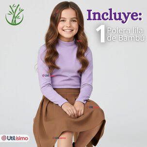 Polera Camiseta Bamb&uacute; Lila Cuello Beatle Primera Capa Manga Larga Ni&ntilde;a