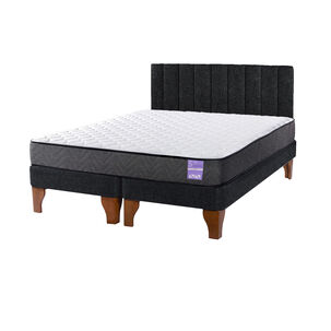 Cama Europea King + Respaldo Tubular Madera Negro